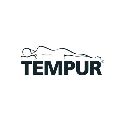 Linienzeichnung einer liegenden Person über dem Wort "Tempur".