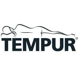 Linienzeichnung einer liegenden Person über dem Wort "Tempur".