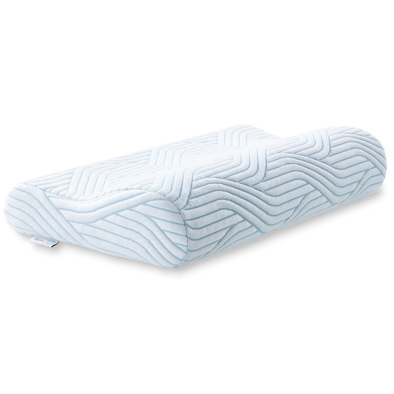 TEMPUR® Shape SmartCool™ Schlafkissen mit hellblauem Bezug und wellenförmigem Muster auf weißem Hintergrund.