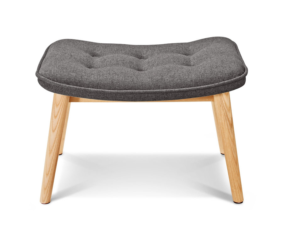 Fauteuil individuel gris foncé avec repose-pieds sur fond blanc.