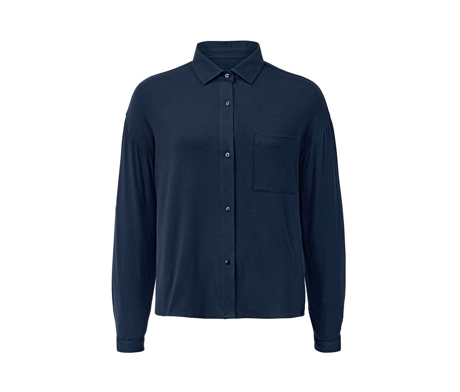 Blouse à manches longues bleu marine avec poche poitrine.