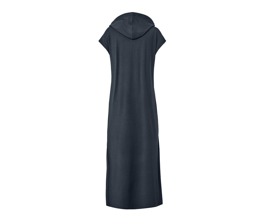 Robe d’intérieur bleu foncé avec capuche.