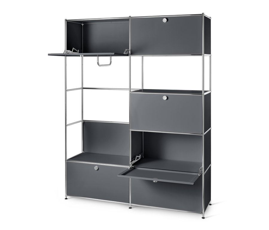 Système d'armoires en métal « CN3 », gris, avec des compartiments ouverts et fermés.