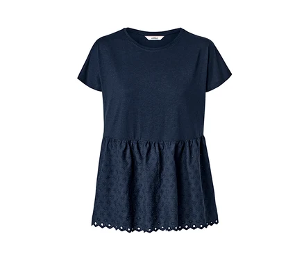 T-shirt bimatière bleu foncé à broderie.