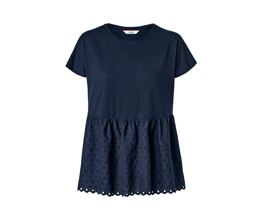 T-shirt bimatière bleu foncé à broderie.