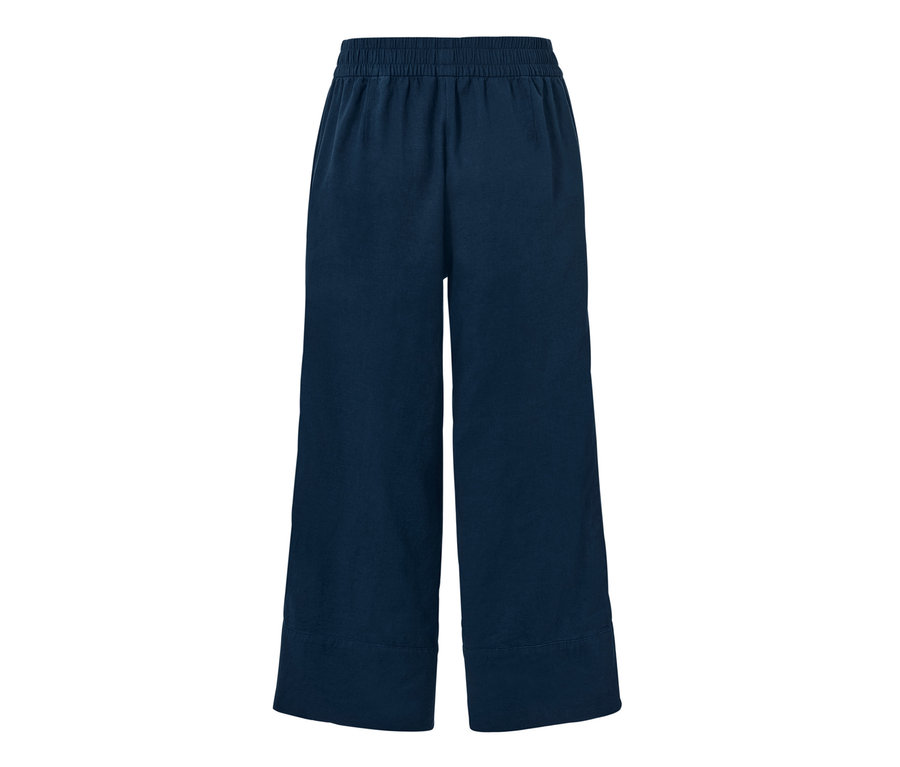 Pantalon palazzo bleu marine en mélange de lin.