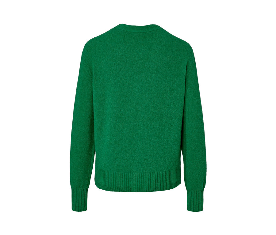 Vue arrière d'un cardigan vert avec structure tricotée.