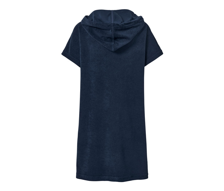 Robe de plage bleu marine en tissu éponge avec capuche vue de dos.