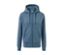 Veste à capuche bleu fumée avec fermeture éclair et poches.