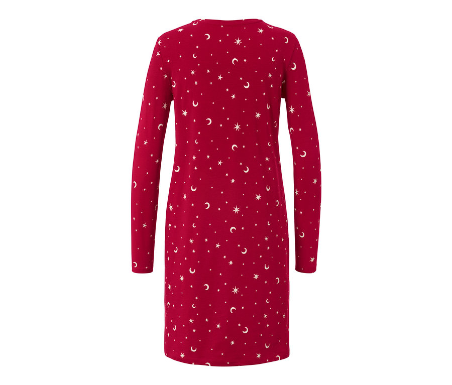 Chemise de nuit rouge à manches longues avec imprimé étoiles et lunes.