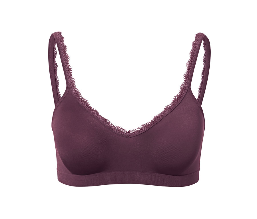 Soutien-gorge doux Seamless aubergine avec détails en dentelle.