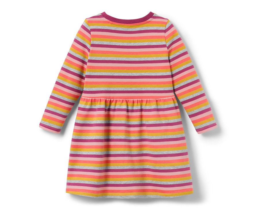 Robe en sweat pour enfant à manches longues avec des rayures colorées.
