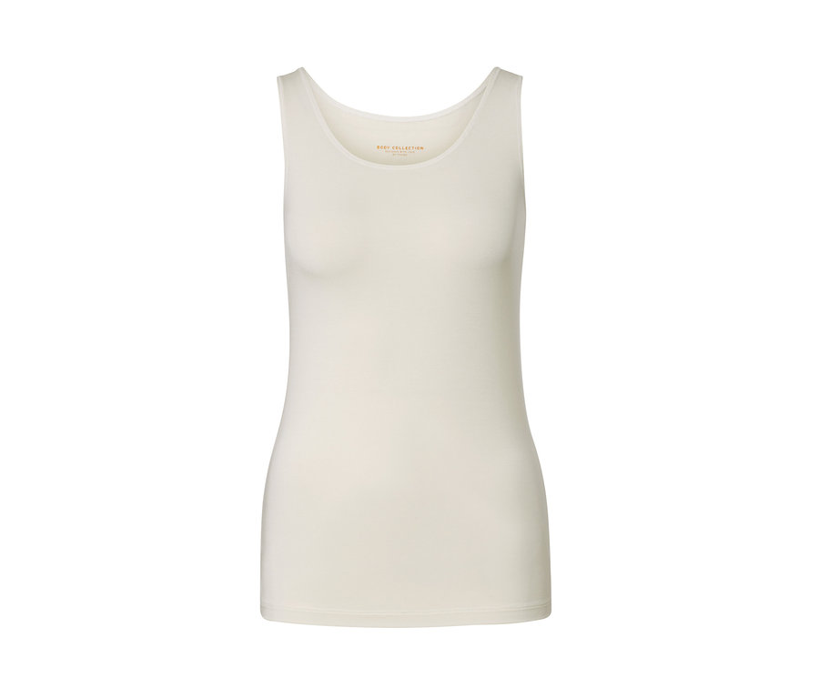 Gros plan sur un débardeur couleur crème en mélange modal et soie.
