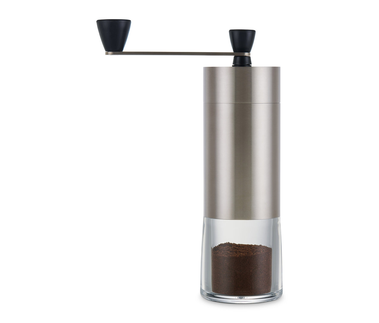 Un moulin à café manuel argenté.