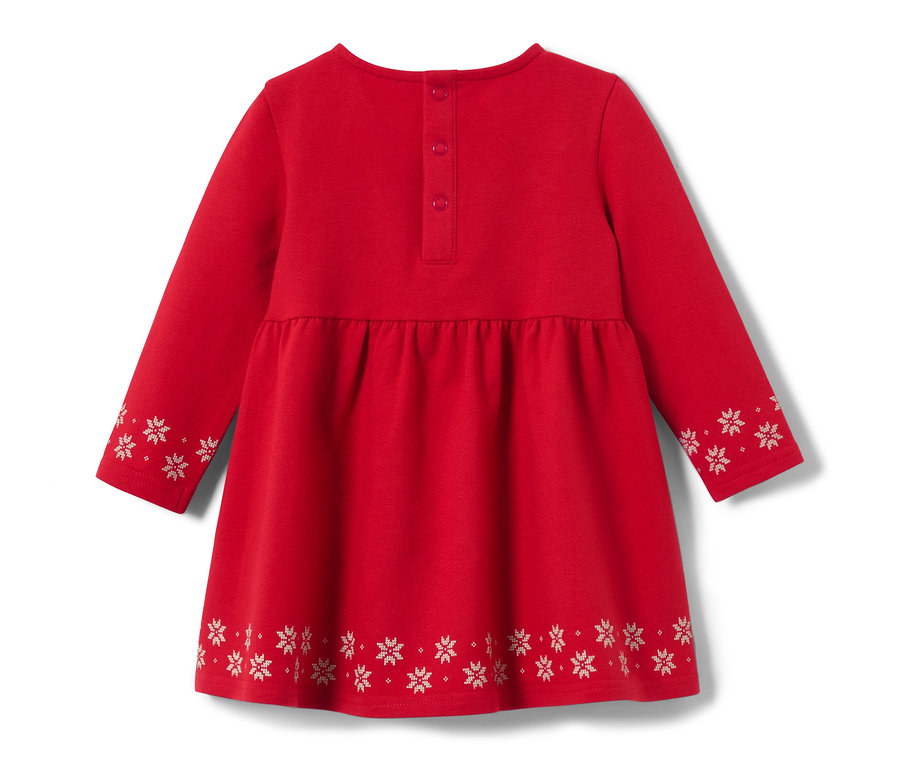 Robe en sweat enfant rouge à manches longues et motif de flocons de neige.