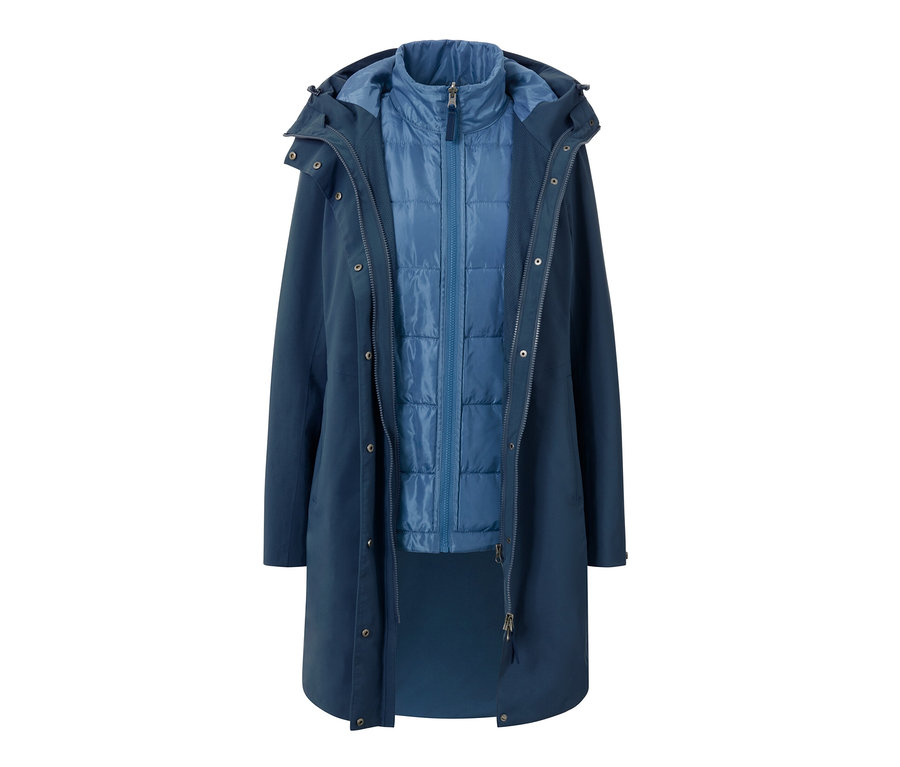 Manteau technique 3 en 1 bleu marine avec gilet sans manches.