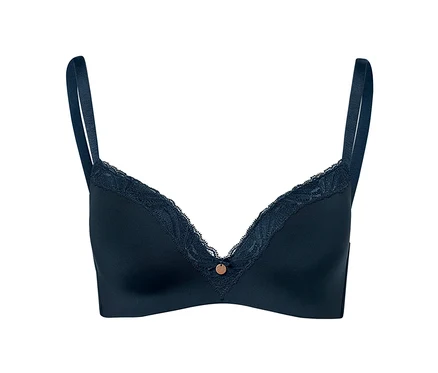 Soutien-gorge à coques souples bleu foncé avec dentelle.