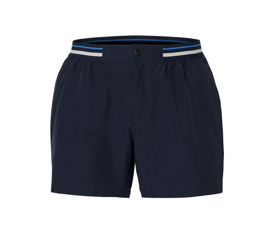Short de bain bleu foncé.