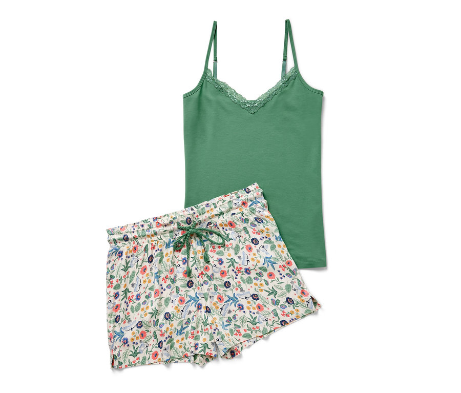 Haut vert et ensemble pyjama shorty à motif floral.