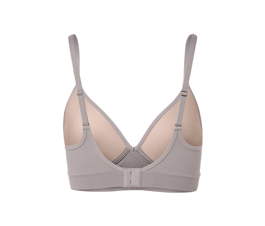 Vue détaillée de l'arrière d'un soutien-gorge à coques Seamless gris.