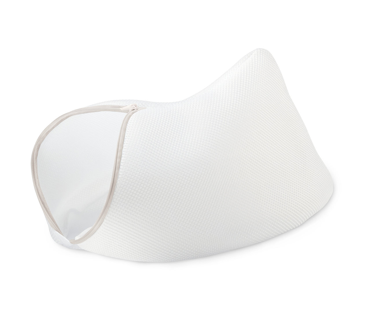 Filet de lavage blanc pour chaussures avec fermeture éclair.