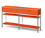 Buffet orange avec deux tiroirs et étagères.