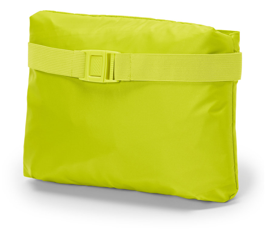 Un sac jaune-vert avec une sangle et une boucle jaune-vert.