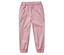 Un pantalon rose avec une taille élastique et des poignets aux chevilles, posé sur un fond blanc.
