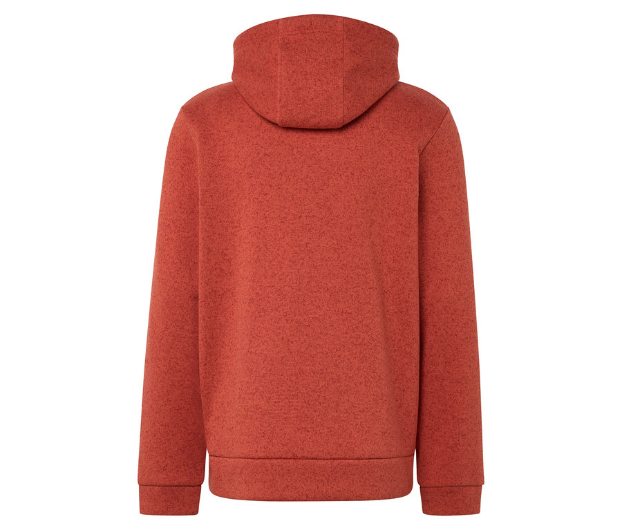 Vue arrière d'un sweat à capuche orange.