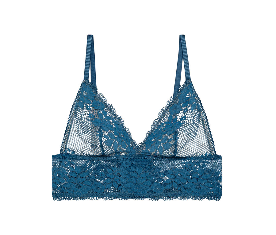 Détail du soutien-gorge triangle sans armatures «
nina
» Passionata pétrole avec bordure en dentelle.