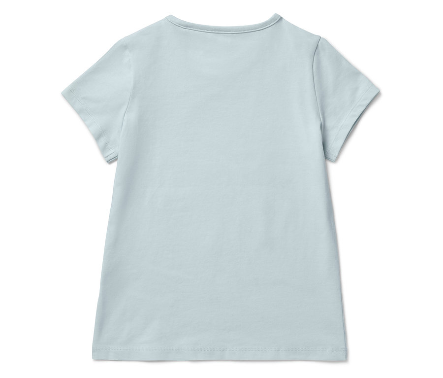 Vue arrière d'un t-shirt bleu clair à manches courtes.