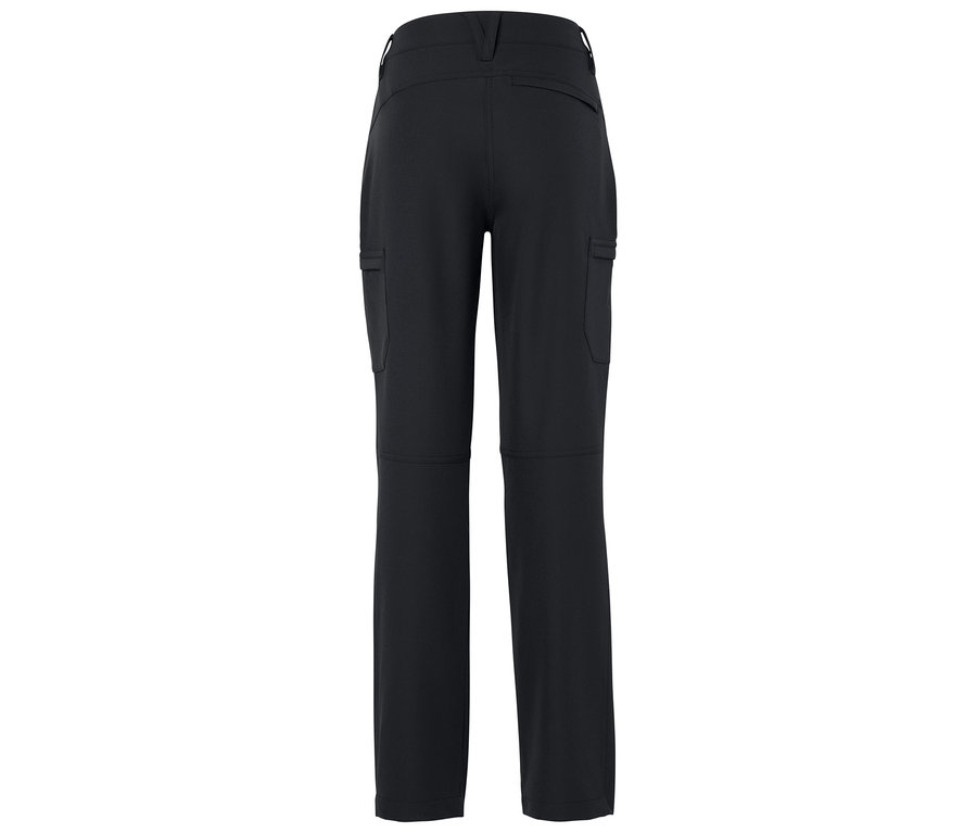 Vue arrière d'un pantalon noir avec des poches.