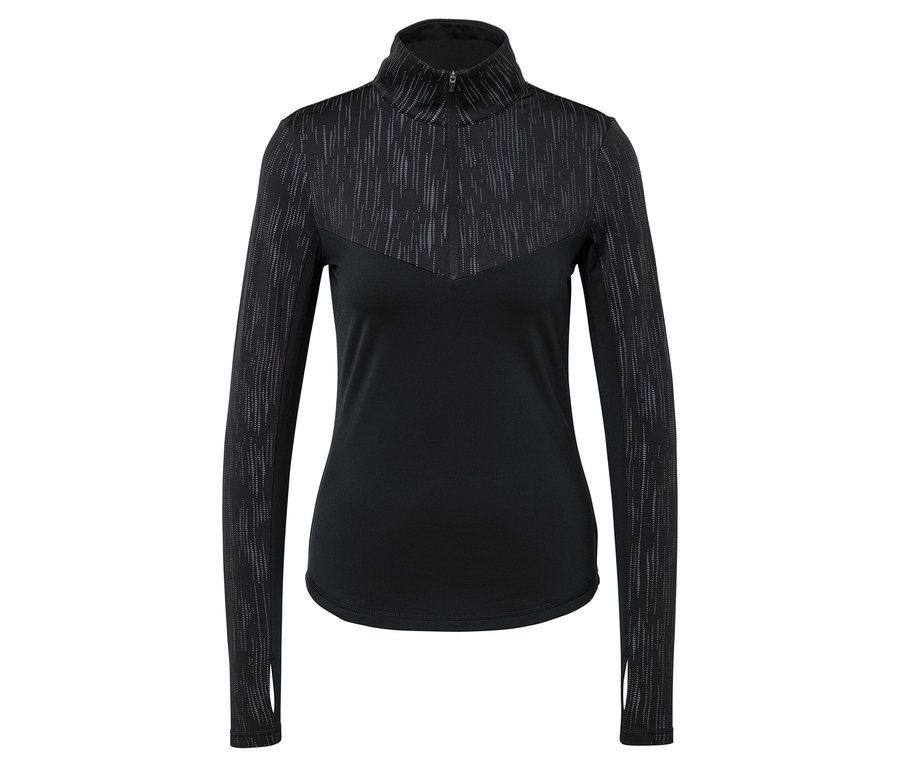 T-shirt noir à manches longues avec détails texturés aux épaules et sur le haut.