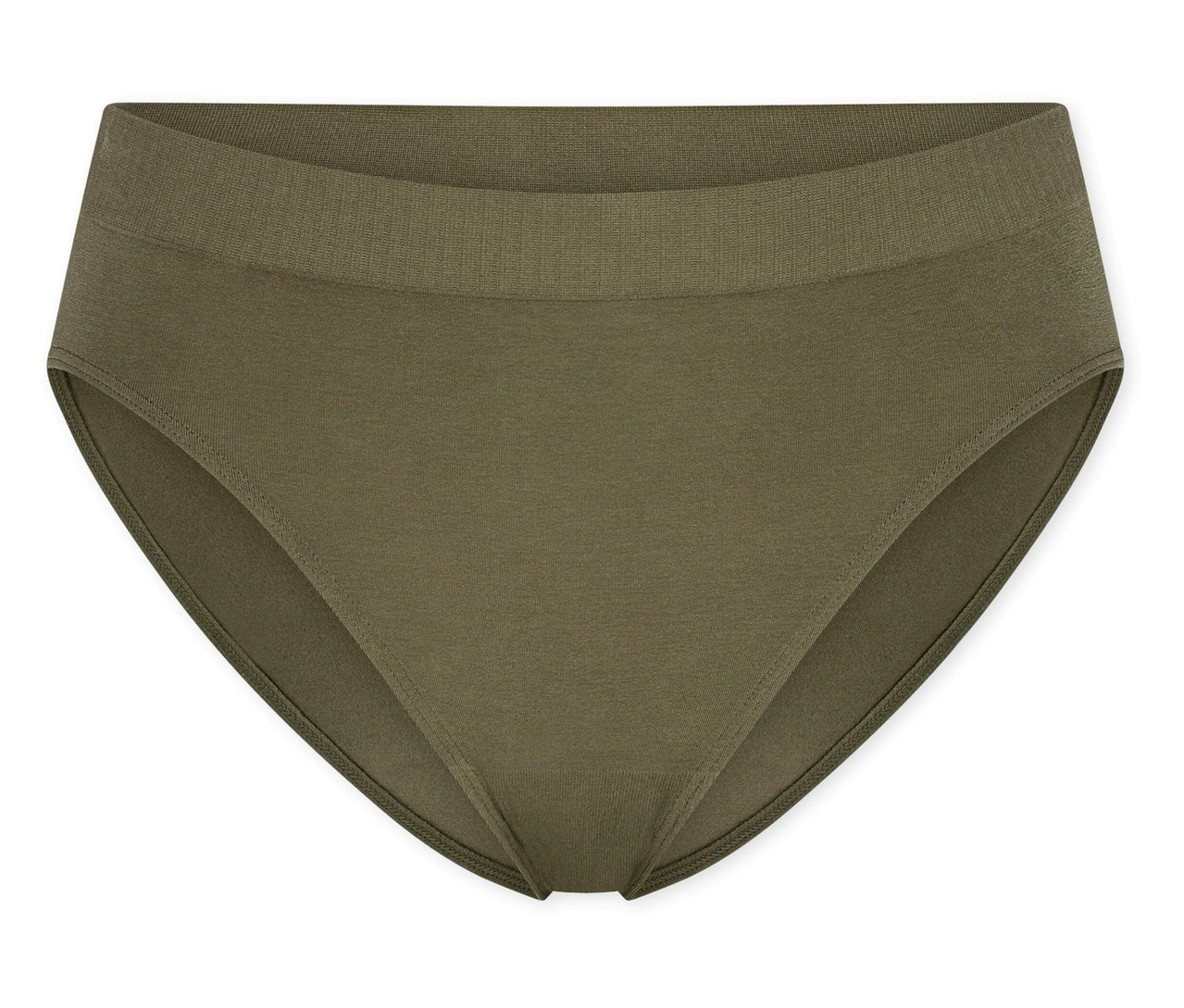 Slip Rio SCHIESSER vert olive avec une ceinture côtelée, posé à plat sur un fond blanc.