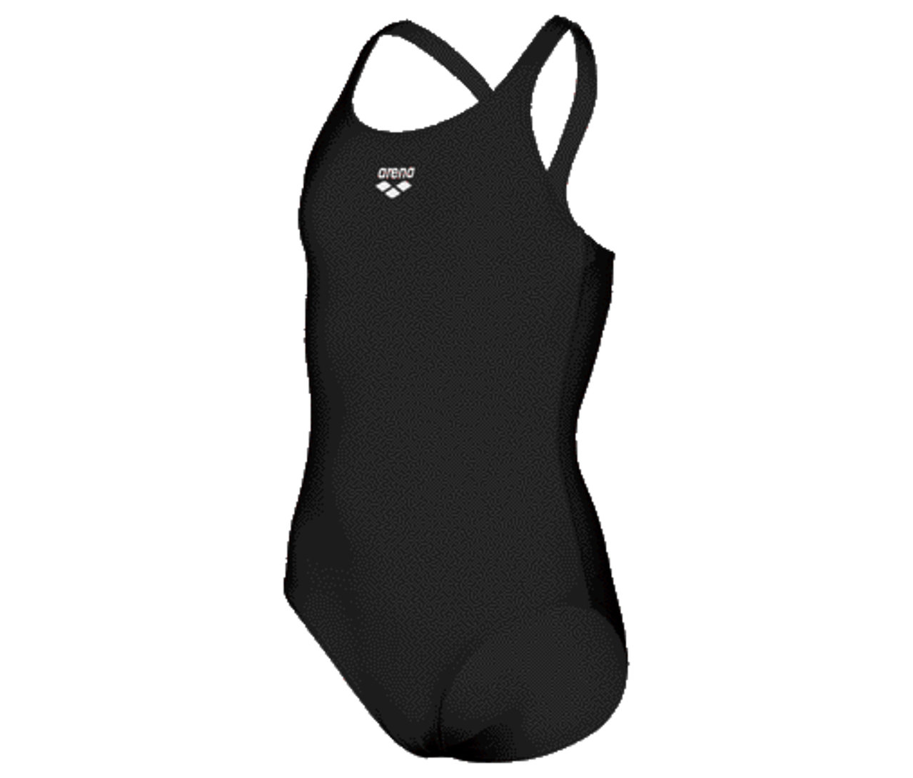 Maillot de bain noir avec de fines bretelles et le logo Arena sur la poitrine.