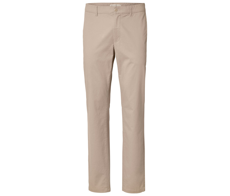 Pantalon en tissu beige, vue de face.