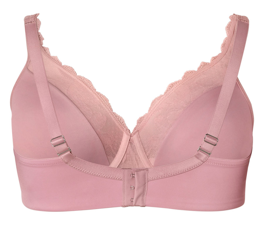 Vue arrière d'un soutien-gorge rose avec de la dentelle.