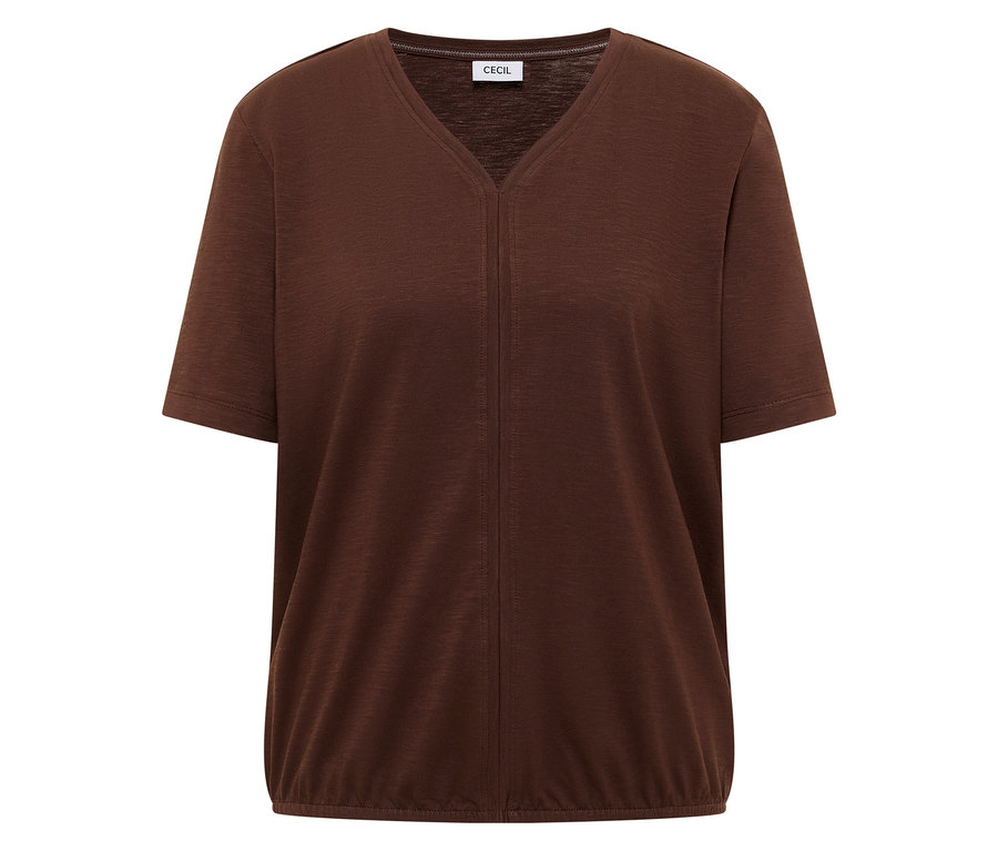 Tunique CECIL marron avec encolure en V et manches courtes.