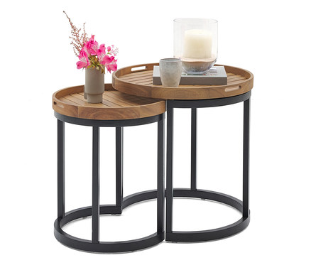 2 tables d’appoint de jardin avec plateaux amovibles, Ø env. 40 cm et 50 cm