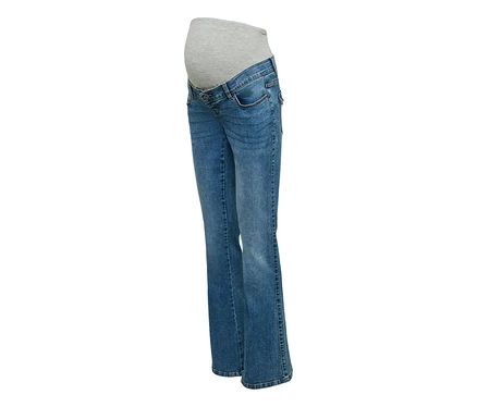 Jean flared bleu MAMALICIOUS Flared Pocket Jeans »KAIRO« avec bande de grossesse grise.