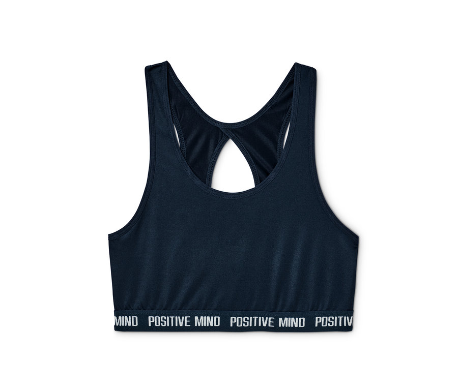 Brassière de sport bleu marine du lot de 2 avec l'inscription "MIND POSITIVE MIND".