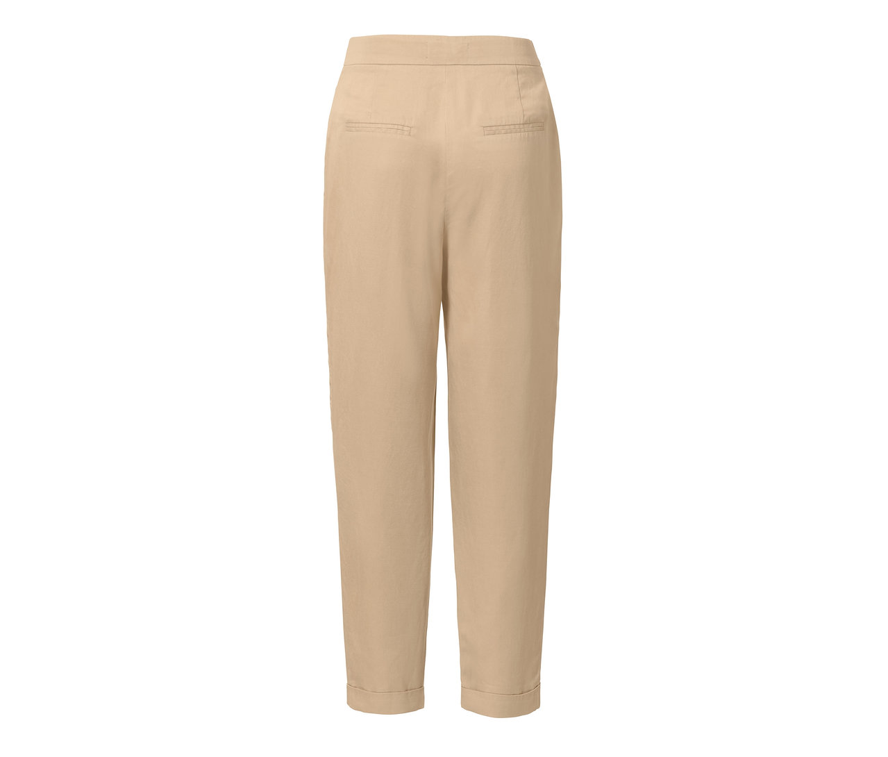 Pantalon beige en lin mélangé vu de dos.
