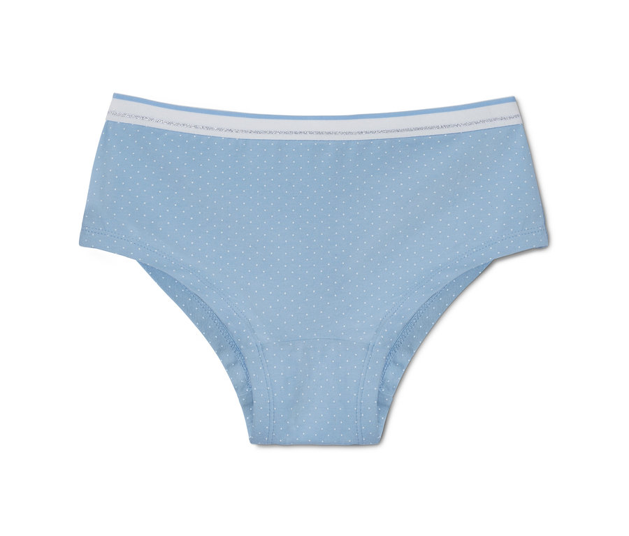Une culotte bleue à pois blancs pour filles en coton bio, issue d'un lot de 3.