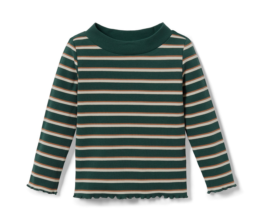 T-shirt côtelé à manches longues rayé vert.