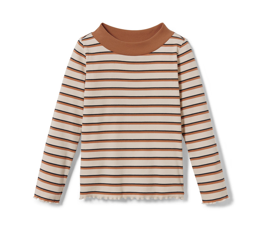 T-shirt côtelé à manches longues à rayures blanches.