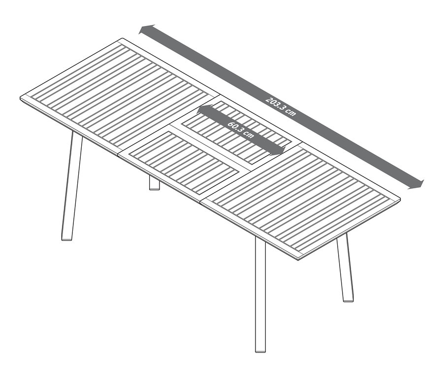 Schéma d'une table à rallonge étroite « Liska ».