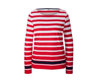 Rouge-blanc à rayures avec une rayure de couleur contrastante bleu foncé