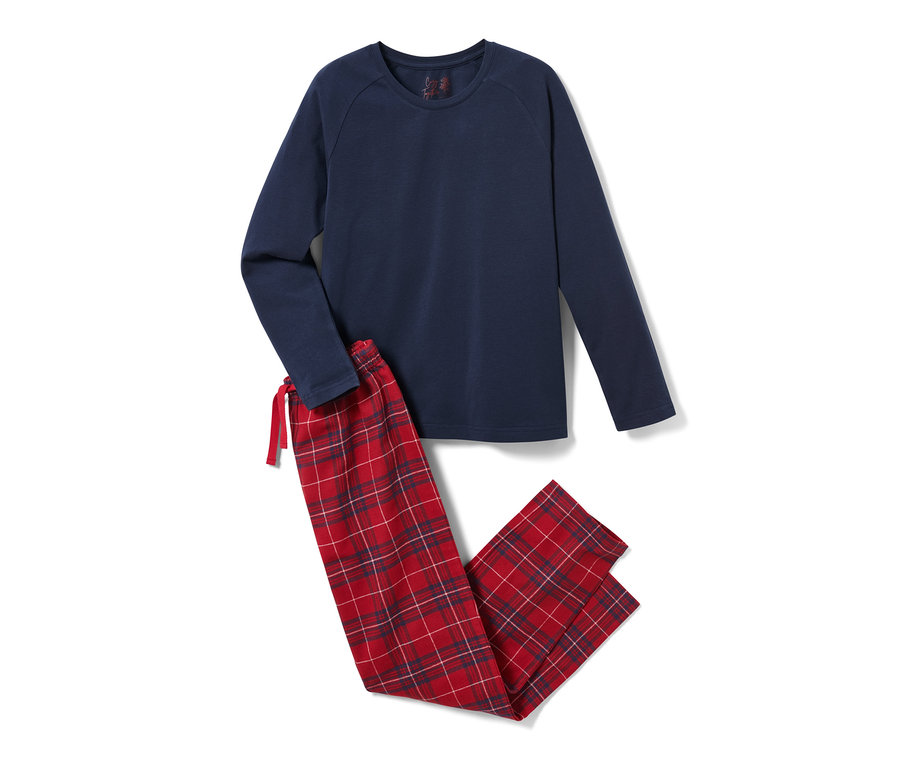 Pyjama en flanelle pour enfant, composé d'un haut à manches longues et d'un pantalon à carreaux.