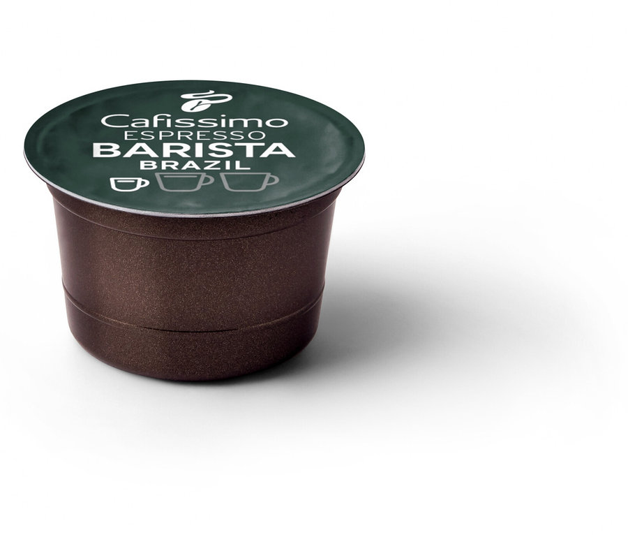 Une seule capsule marron avec l'inscription Cafissimo Barista Brasil.