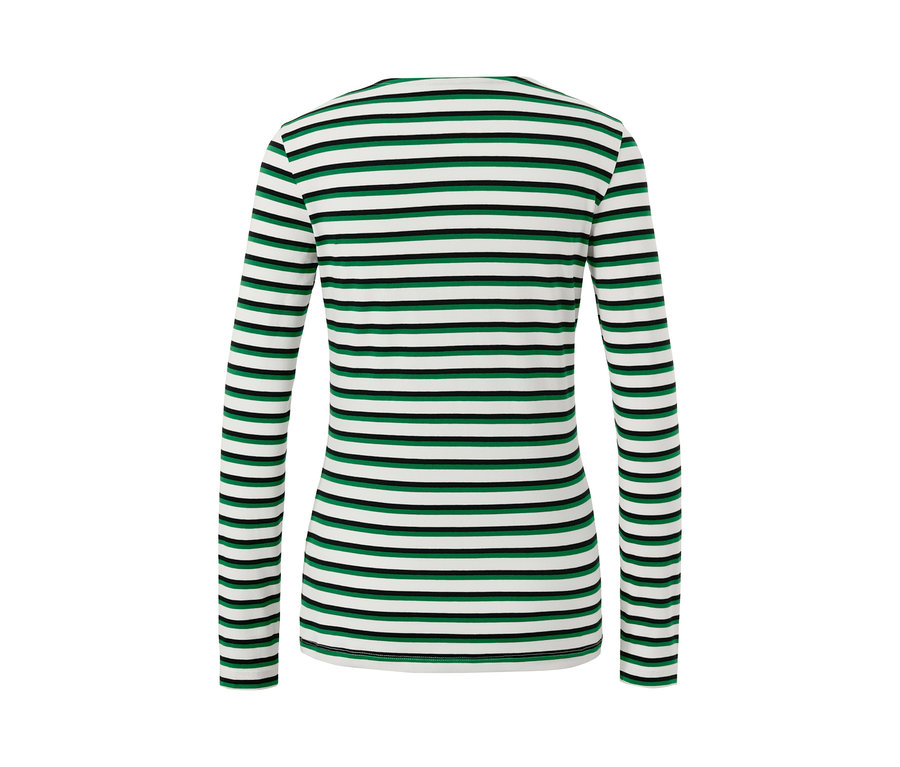 Vue arrière d'un haut à manches longues rayé multicolore.